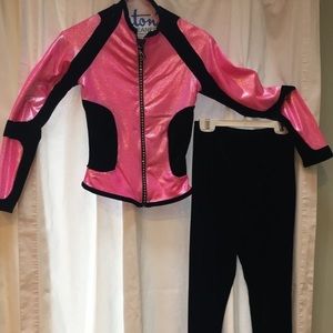Pink leather jacket velvet pants dance costume